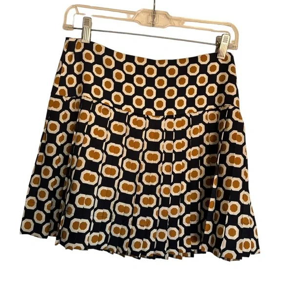 Theory Sylvian Geometric True Navy Pleated A lined Skirt Size 8 Silk - Picture 2 of 13